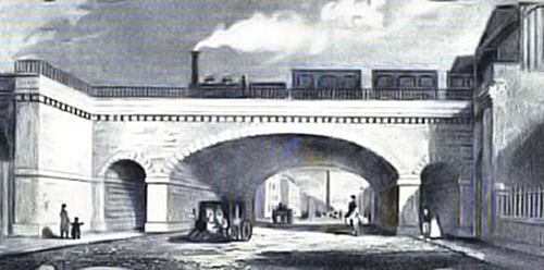 Train leaving Bridge Street Station, 1847