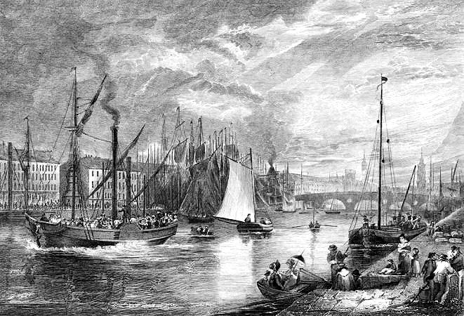 Engraving showing steamboats at the Broomielaw, Glasgow