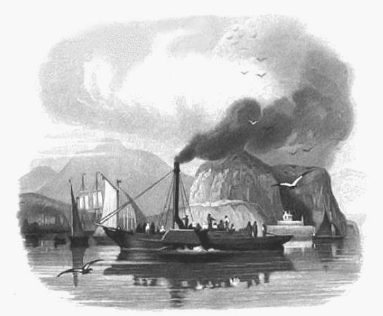Engraving of steamboat, Henry Bell's Comet, on River Clyde 1812
