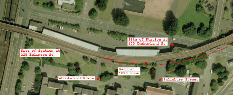 Aerial view of the site of Cumberland Street Station at Eglinton Street, Glasgow
