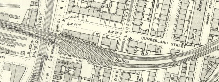 Map from 1934 of the site of Cumberland Street Station at Eglinton Street, Glasgow