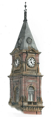 Drawing of clock tower at Darlington Station, Co.Durham