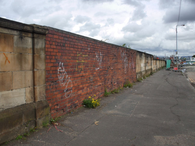 Red brick wall at Eglinton Street, Glasgow