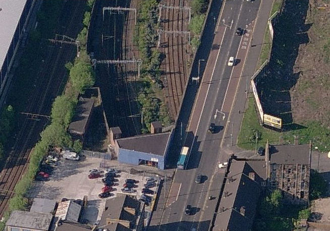 View of stair towers at Eglinton Street Station from the South
