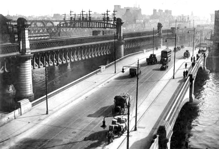 View of King George V Bridge and the later railway bridge from Glasgow Central Station