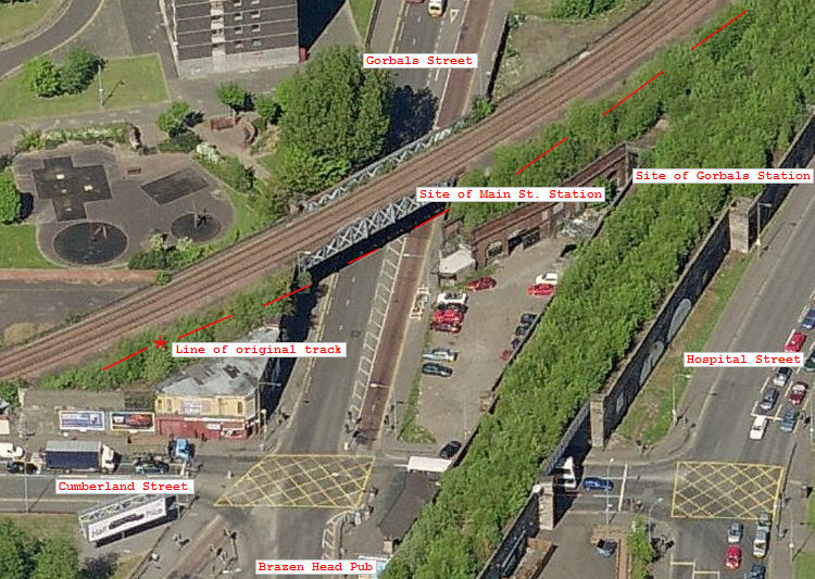 Aerial view of site of Gorbals Station and Main Street Station