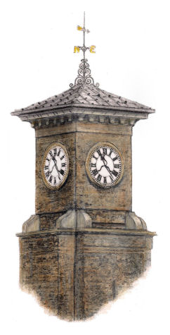 Clock tower at Kings Cross Station, London