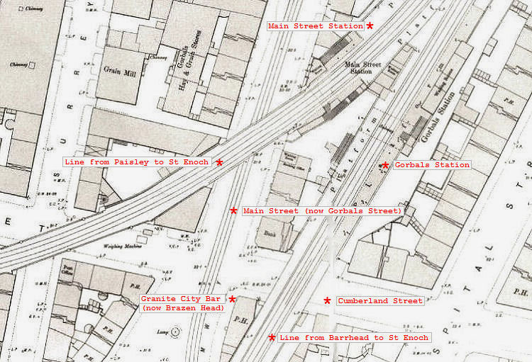  Map showing Gorbals Station and Main Street Station