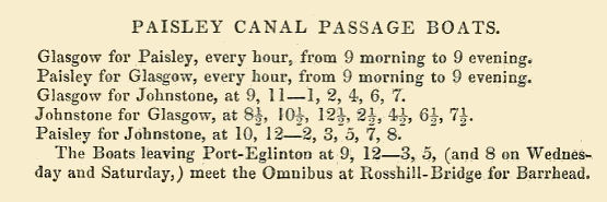 Timetable for Paisley Canal at Port Eglinton 