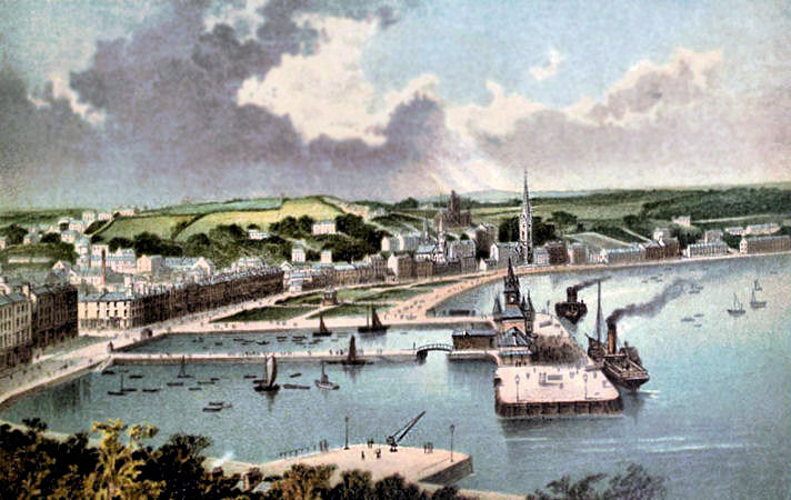 Victorian view of harbour at Rothesay, Isle of Bute