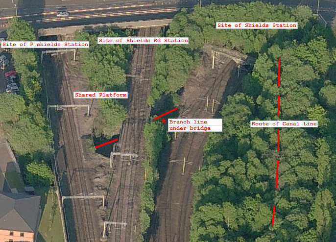 Aerial view of stations at Shields Road, Glasgow