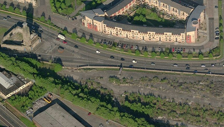 Aerial View of site of Southside Station beside Caledonia Road Church