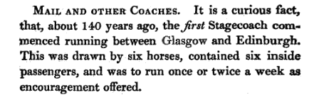 Cutting regarding horse-drawn stagecoaches in Glasgow