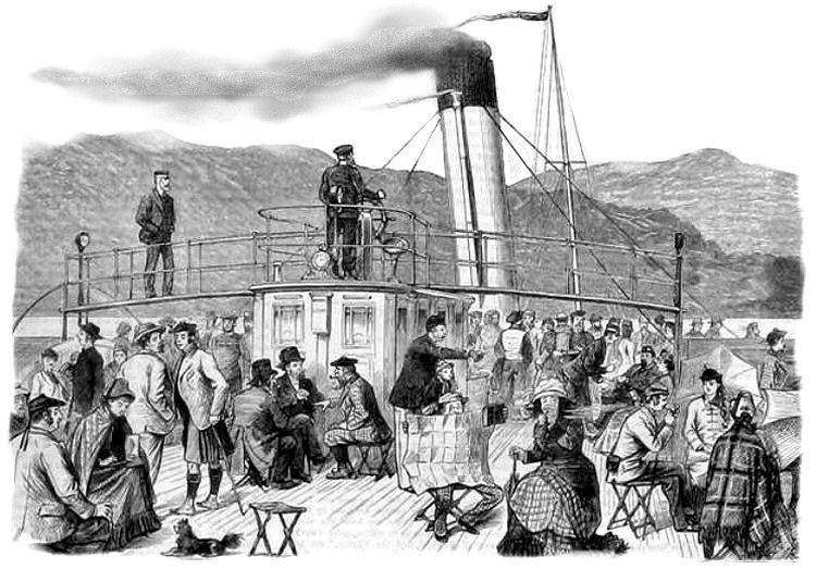 Passengers on deck of steamboat on excursion 'Doon the Watter', 1880