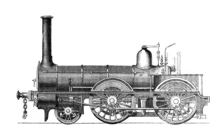 Engraving of a steam locomotive of the 1850's built by Neilson and Company, Glasgow