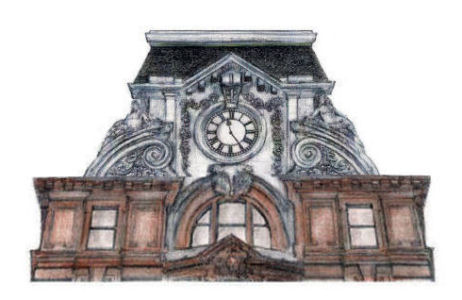 Drawing of clock at Victoria Station, London