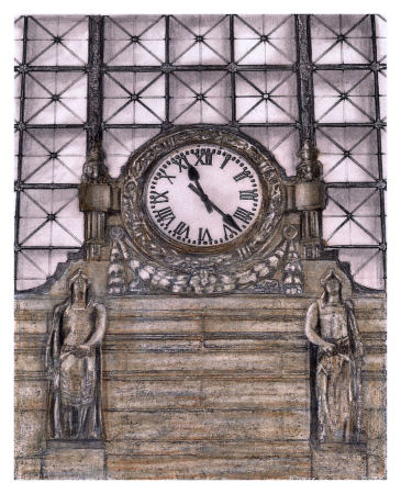 Drawing of clock and sculpture at Union Station, Washington DC, created by Augustus Saint-Gaudens