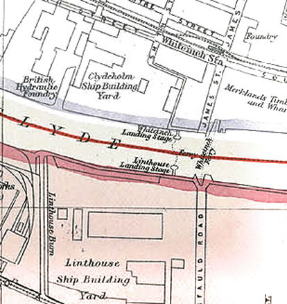 Map showing site of Whiteinch ferry