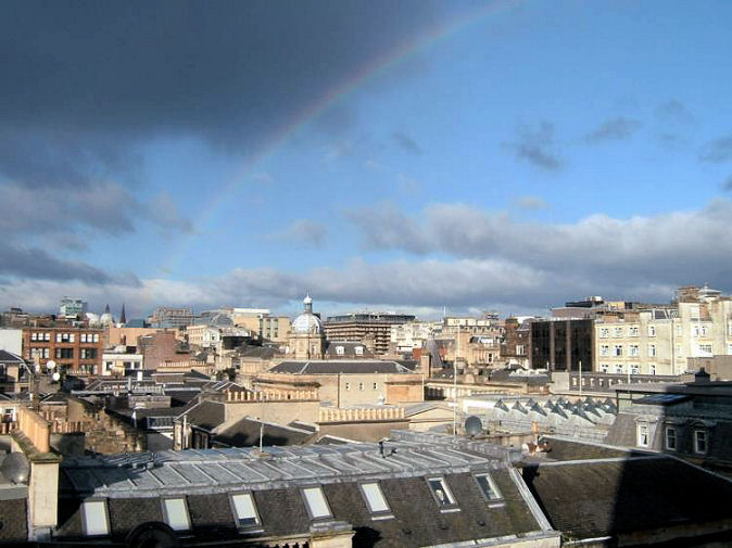 Rainbow over Glasgow rooftops