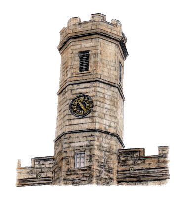 Drawing of clock tower at Royal Palace, Edinburgh Castle 