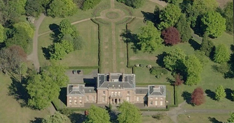 Aerial view of Aikenhead House and gardens to rear