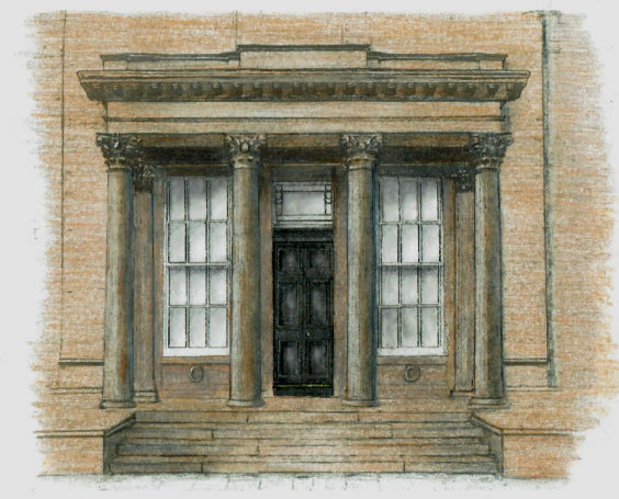 Drawing of portico of Aikenhead House, Kings Park, by Gerald Blaikie