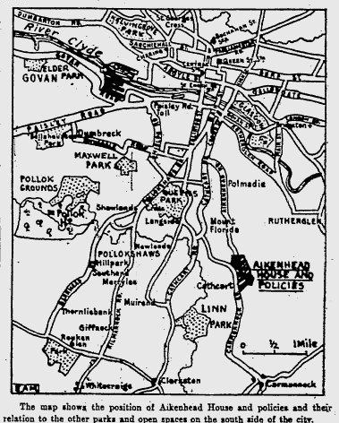 Map from 1929 showing position of Aikenhead Estate relative to other south side parks