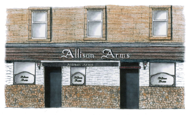 Drawing of fa�ade of Allison Arms, Strathbungo, by Gerald Blaikie