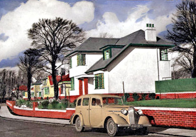 Artist's illustration for new houses at Broom Estate, Whitecraigs, 1938