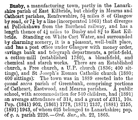 Description of Busby and Greenbank parish from Ordnance Gazeteer, 1901