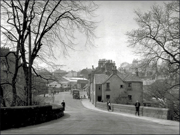 View of original bridge over White Cart Water from Lanarkshire side of Busby