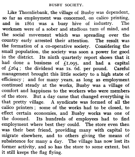 Description of Busby Co-operative Society from 1910