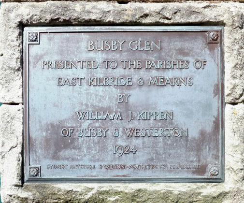 Plaque at entrance to Busby Glen
