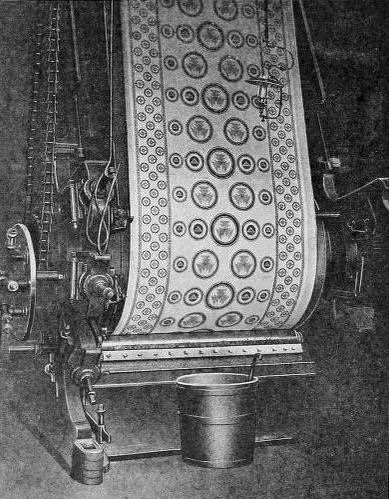 Patterned cotton 'Calico' from printing machine at Thornliebank Print Works
