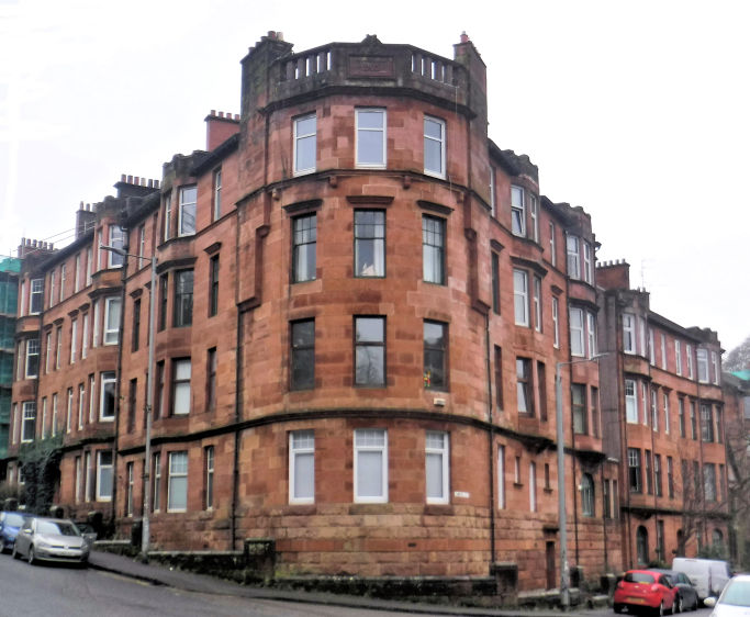 Red sandstone block built 1903 on site of Langside Academy