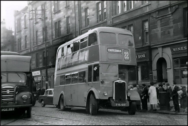 No. 22 Castlemilk bus in the east end of Glasgow, c.1962