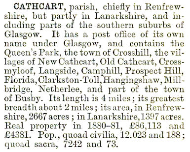 Description of Cathcart Parish from 1882