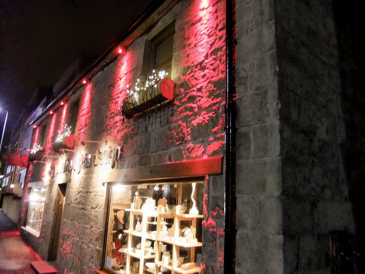 Close-up view of lights at old stone house in Clarkston Road