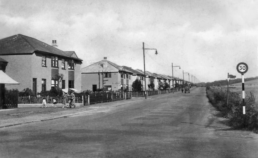 Croftfoot Road with newly built houses facing the fields of Castlemilk, c. 1938 