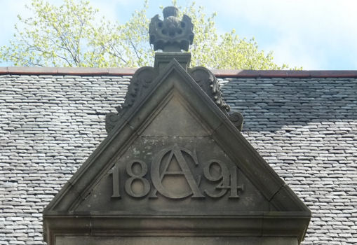 Alexander Crum's monogram, 'AC 1894' at Thornliebank Library, 