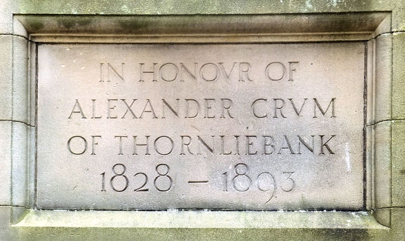Memorial plaque at Alexander Crum Memorial Library, Thornliebank