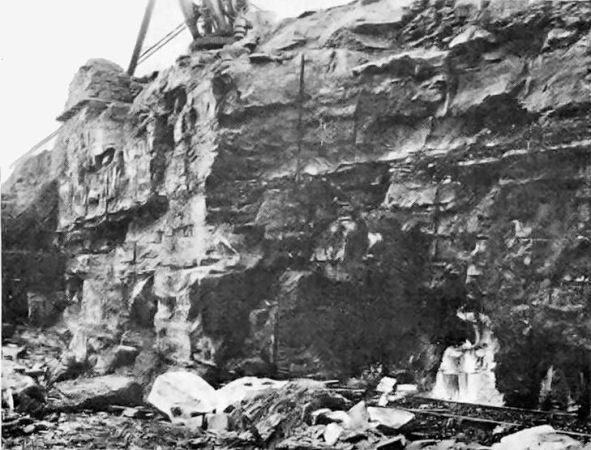 Quarry workings at Giffnock, showing rails laid for carrying the wagons