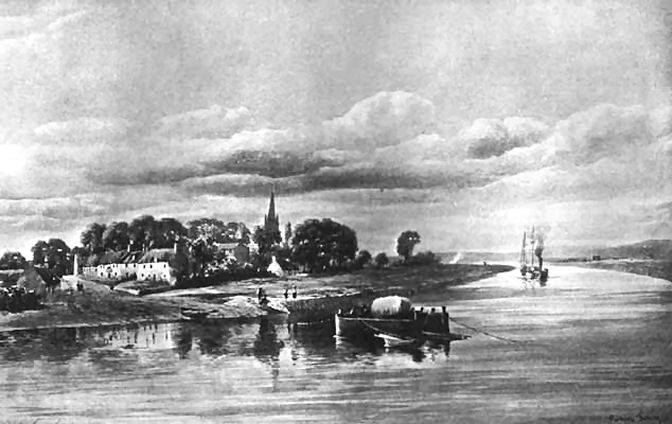 Victorian view of Govan Ferry looking downstream on the Clyde