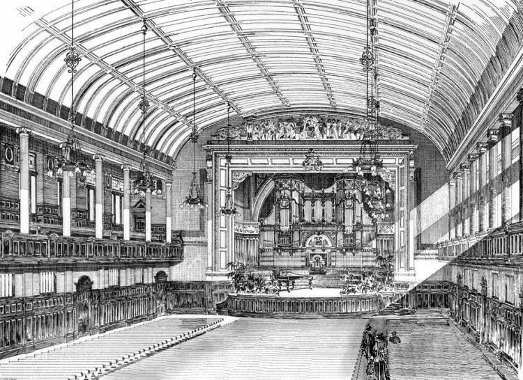 Drawing of interior of Govan Town Hall, 1899