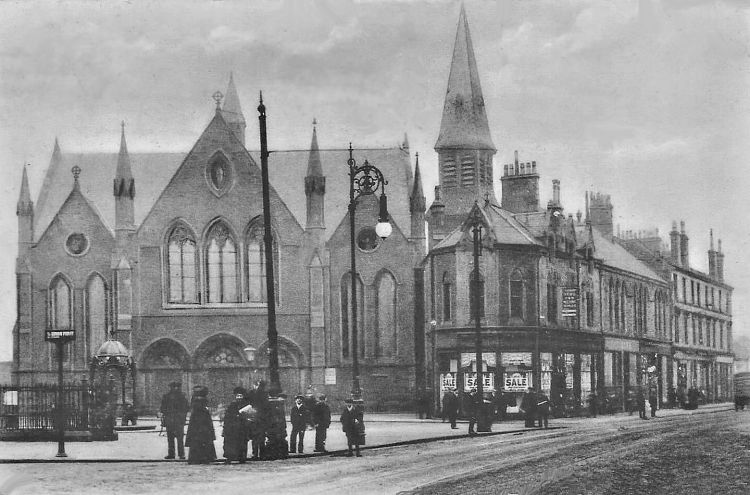 Early 20th century view of Govan & Linthouse Church and Aitken Memorial Fountain