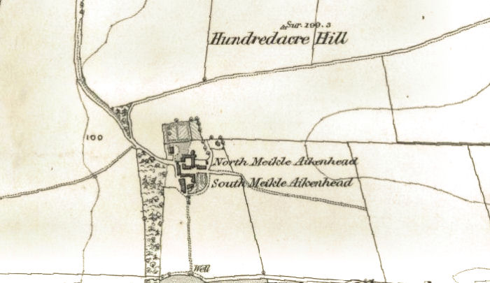 Map showing Meikle Aikenhead and the Hundred Acre Hill in the 1850's