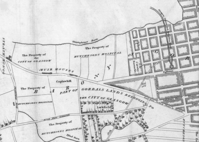 Map showing Kinninghouse Burn at Strathbungo
