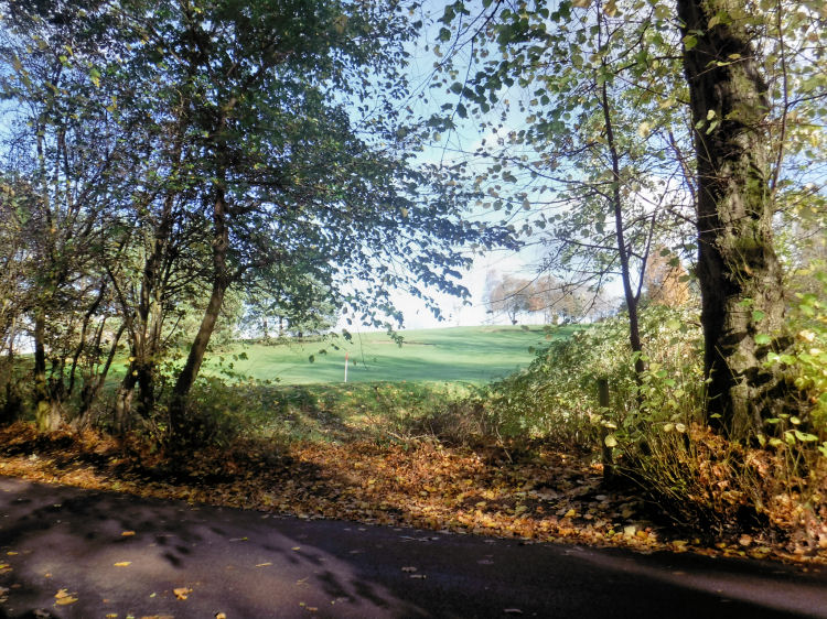 Glimpse of former Cathcart Castle Golf Course from pathway behind Linn House at Hagtonhill