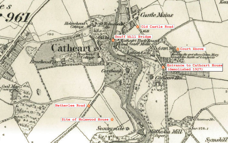 1850's map showing Cathcart section of White Cart Water, before Holmwood House was built