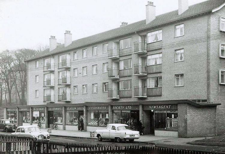 Range of shops in Machrie Road Castlemilk, 1958